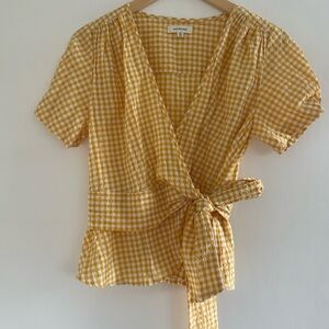 Max Studio Yellow Gingham Wrap Top